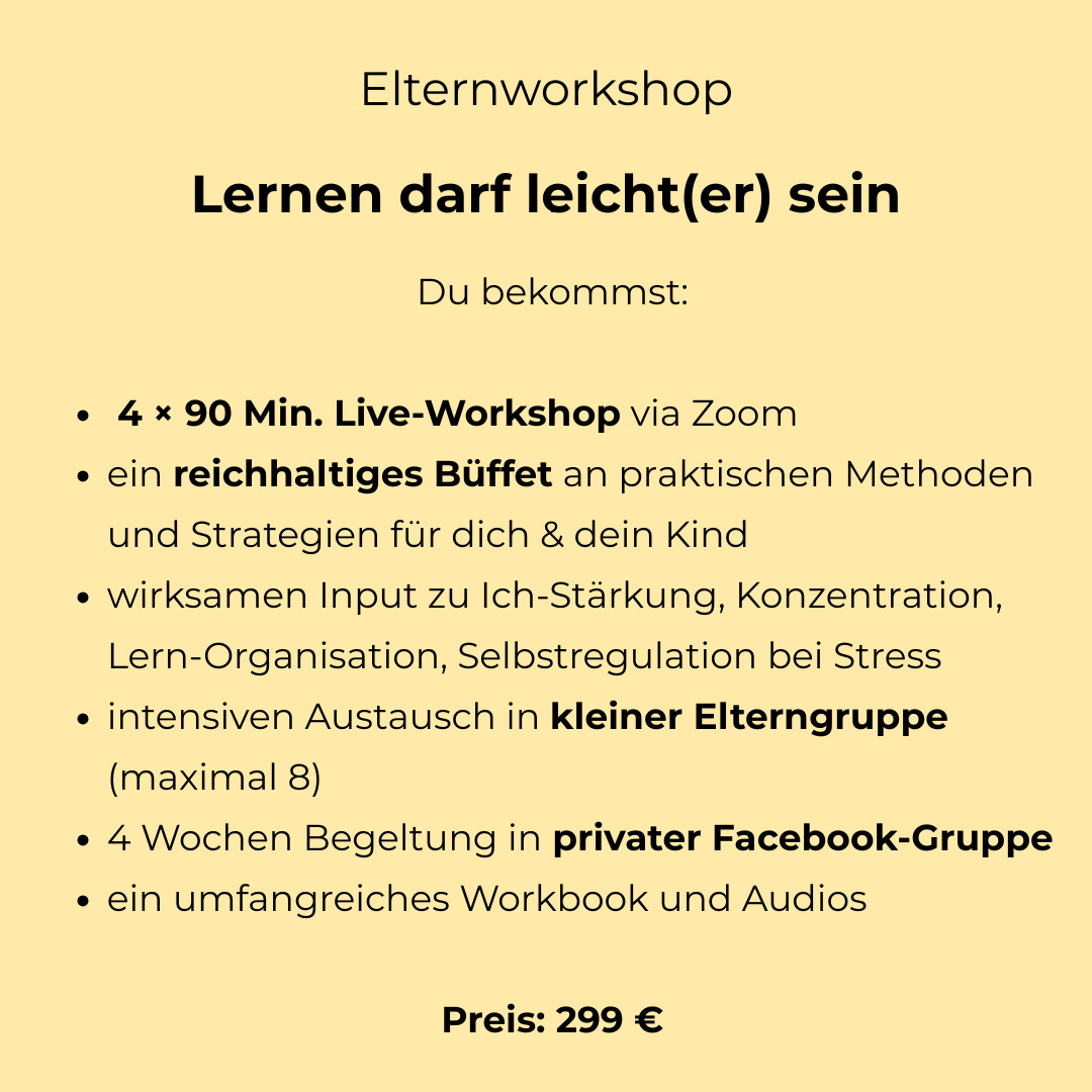Elternworkshop Lernen Lernvegleitung Lefncoaching Ich-Stärkung Konzentration Neurodivergenz