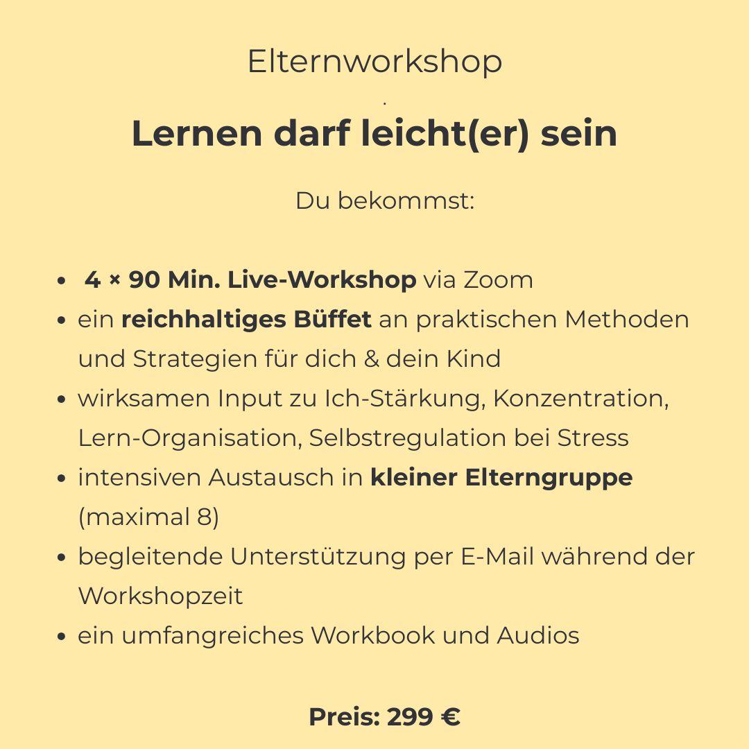 Darstellung detailliert des Angebots zum Elternworkshop Lernen darf leichter sein