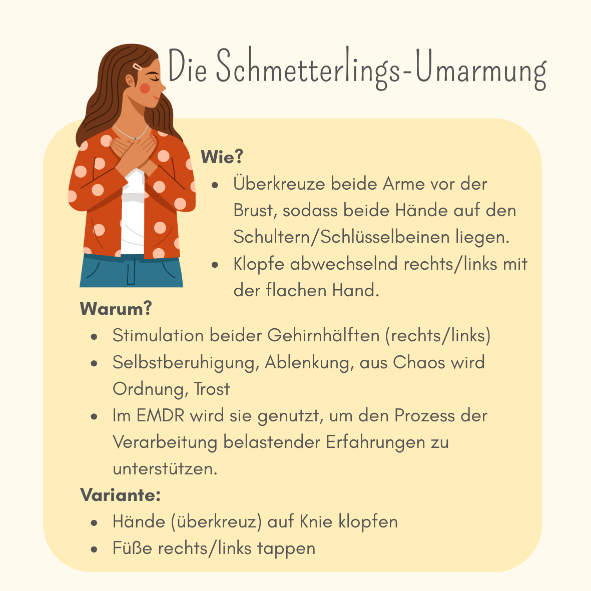 Bild zur Anleitng der Schmetterlings-Umarmung - einer Technik zur Selbstregulation bei Stress und Lernblockaden