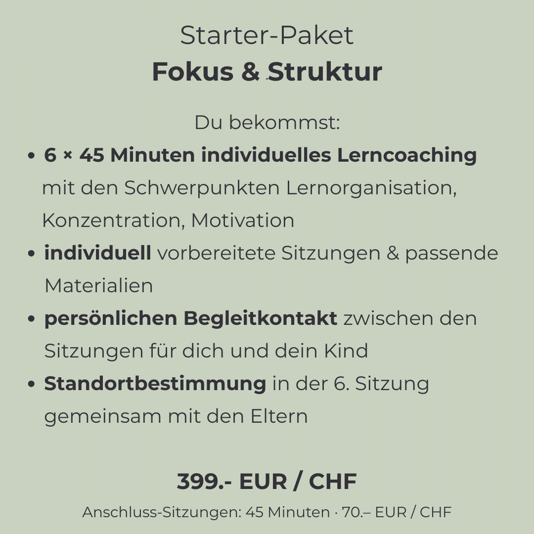 Angebot Lerncoaching Lernorganisation Motivation Konzentration