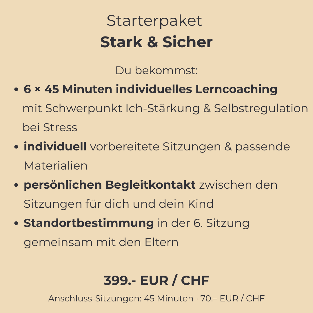 Angebot Lerncoaching Selbstvertrauen Ich-Stärkung Ressourcenstärkung Stressregulation